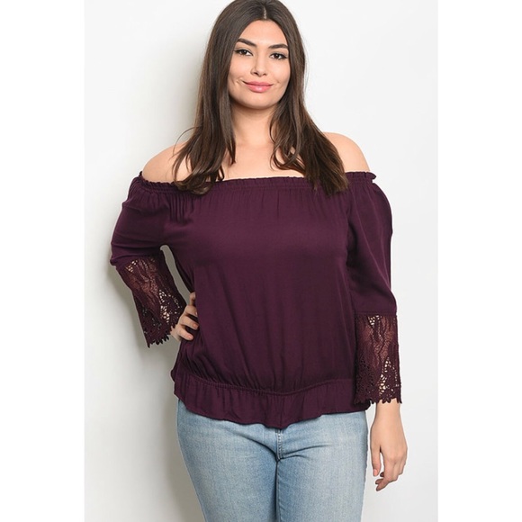 Tops - Curvy Collection Plum Off The Shoulder Top